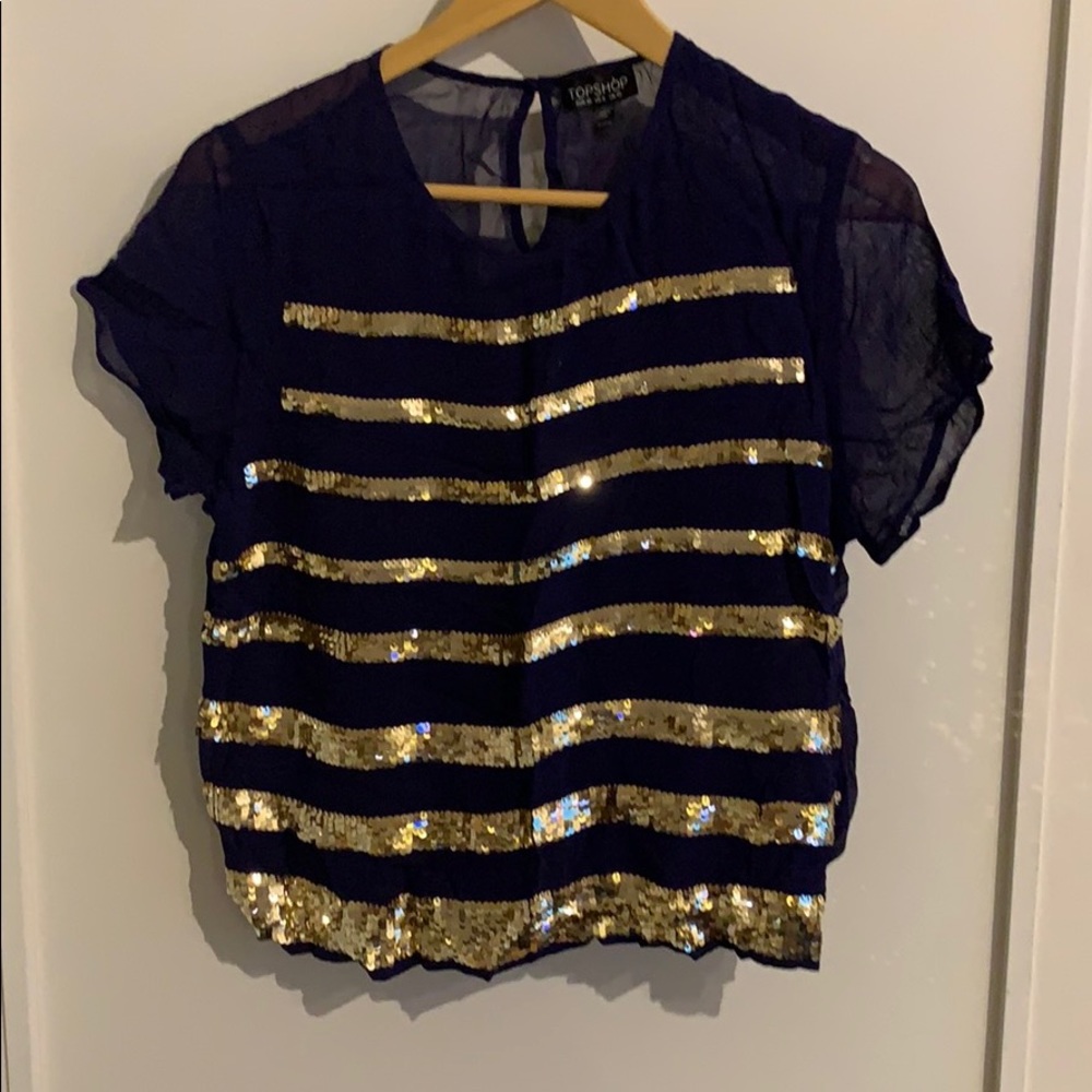 Topshop poly blouse purple and gold size 6
